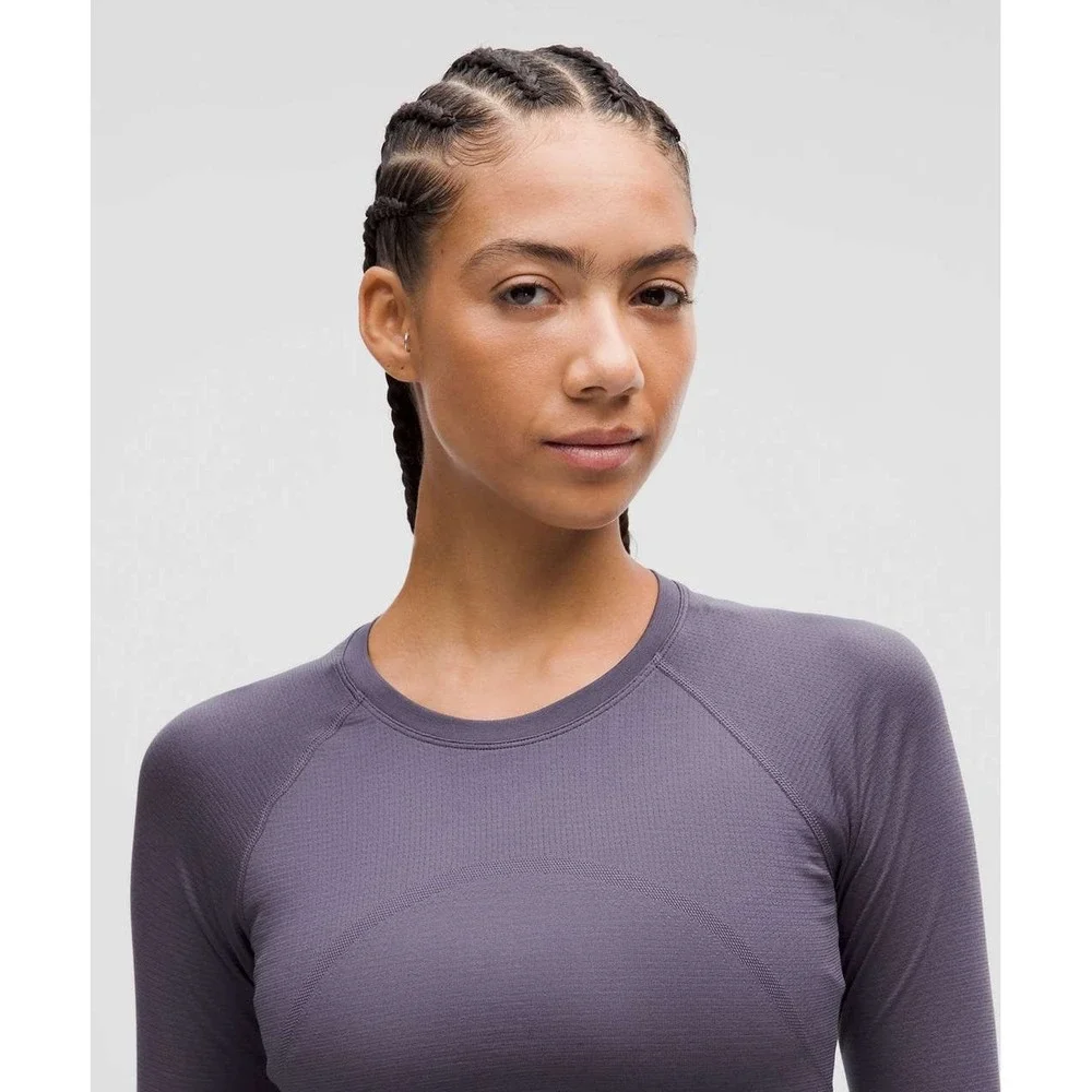 Lululemon Swiftly Tech Cropped Long Sleeve 2.0 Women 6 Purple Nightfall Seamless